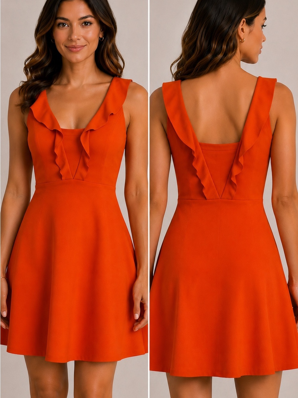 Fit Flare Cocktail Mini Dress Event Summer Jade Melody Tam Orange Ruffle XS